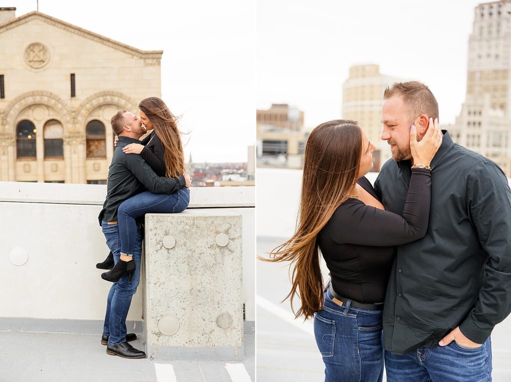 Downtown Detroit rooftop engagement pictures