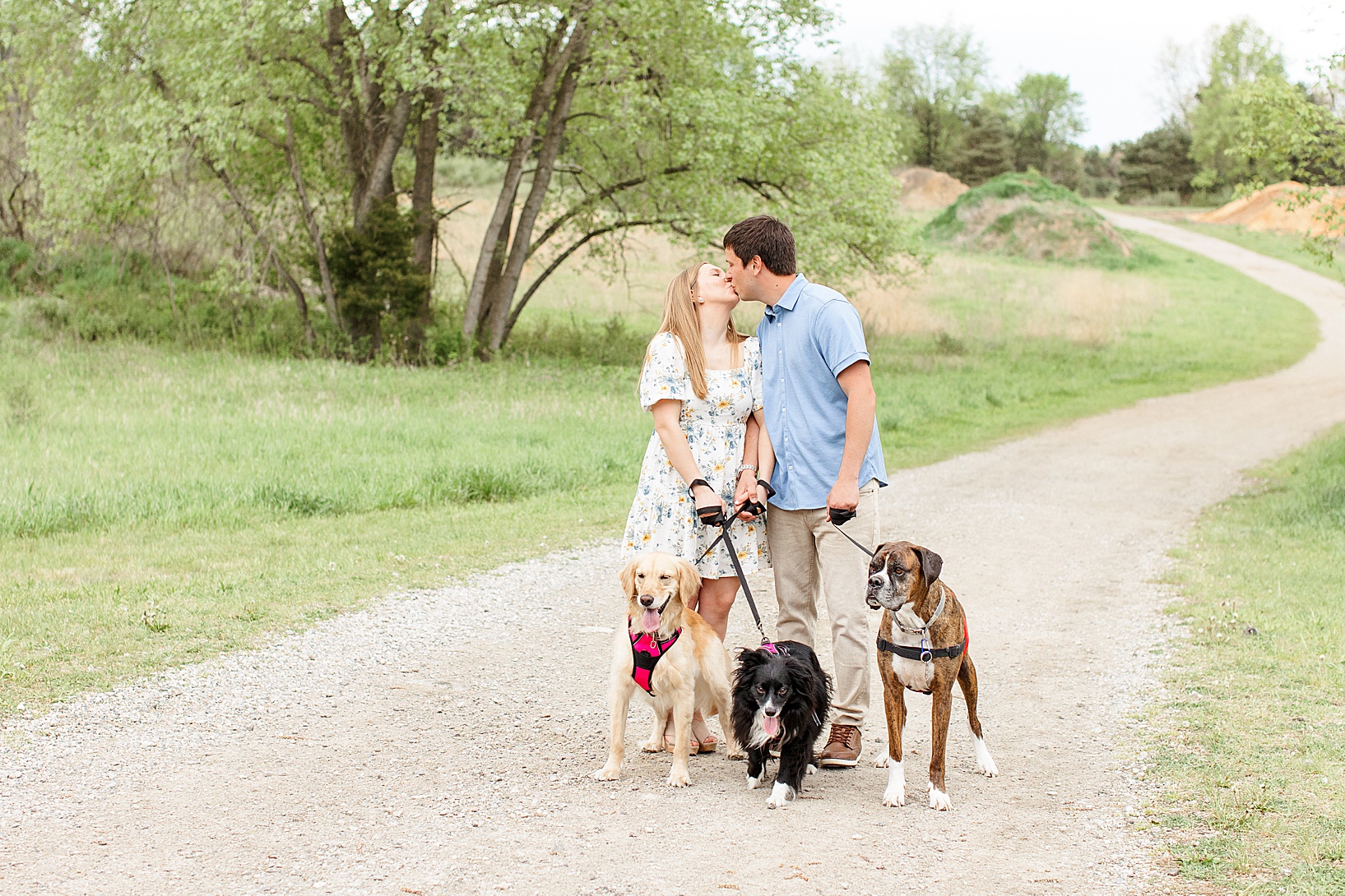 Engagement session with three dogs